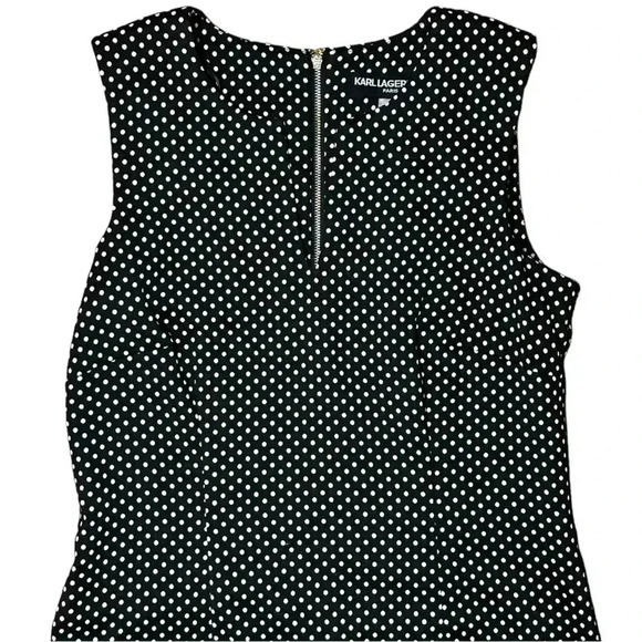 Karl Lagerfeld Designer Polka Dot Black Midi Dress Pearl Details Size 6 - Picture 2 of 5